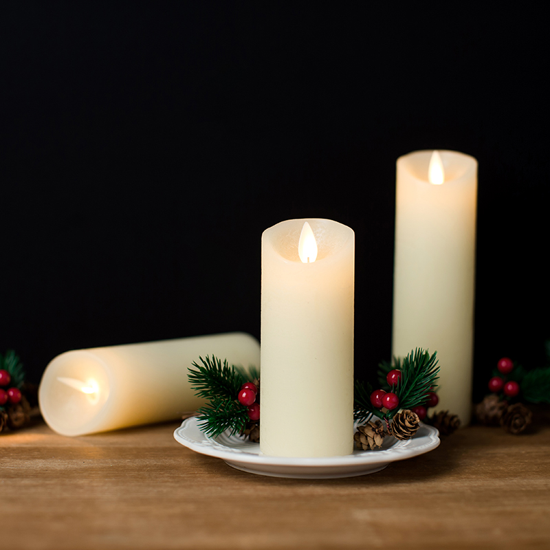3 Pack Ivory välkkyvät liekettömät pilarikynttilät