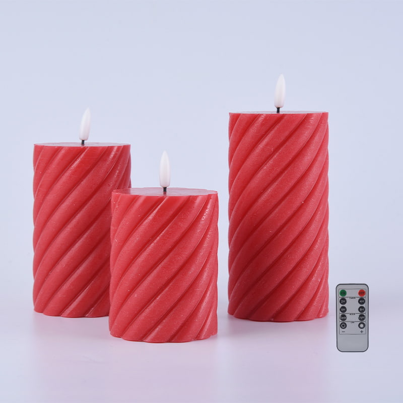 3 Pack Red Spiral Flameless Pillar Kynttilät