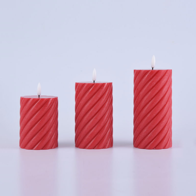 3 Pack Red Spiral Flameless Pillar Kynttilät
