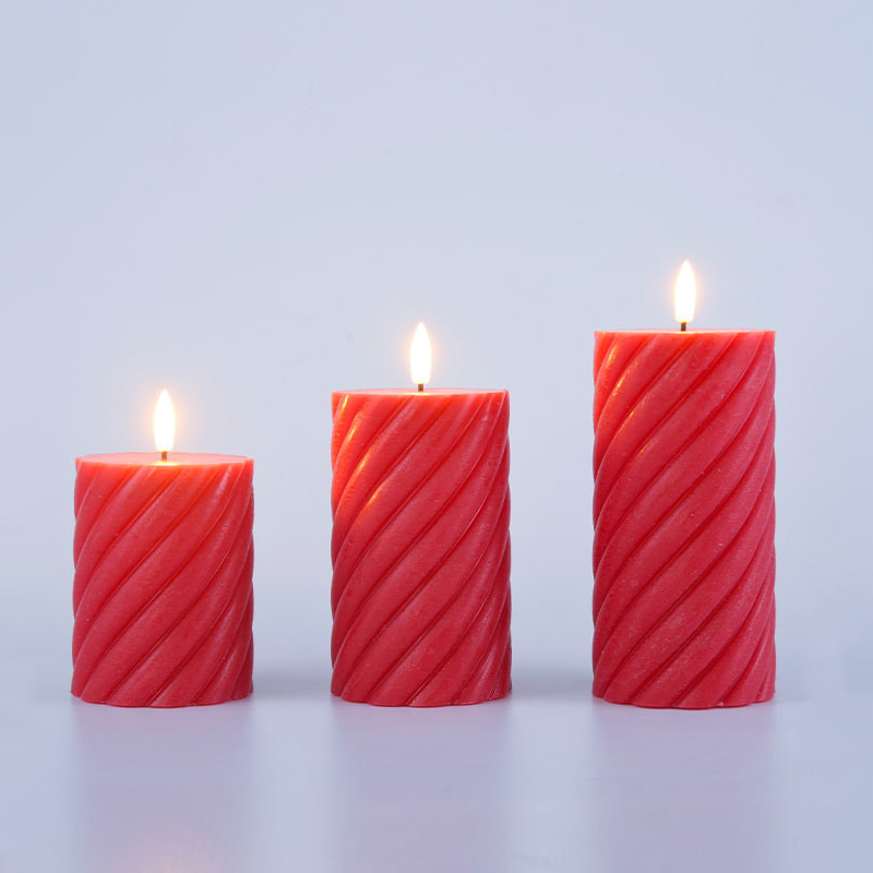3 Pack Red Spiral Flameless Pillar Kynttilät